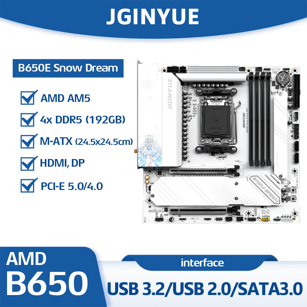 Jginyue B650E Snow Dream Mothe - đánh giá và giá Am5 Micro Atx Pcie 5.0 Motherboard